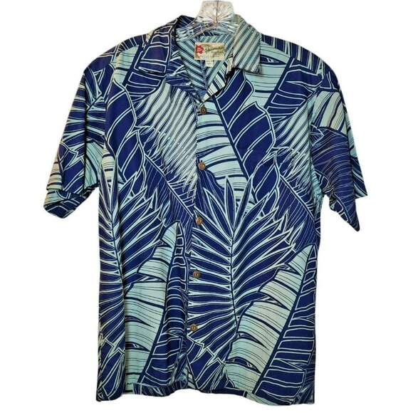 Hilo Hattie Hawaiian Shirt Men’s S Cotton Palm Leaf Blue Made in Hawaii - Picture 2 of 7